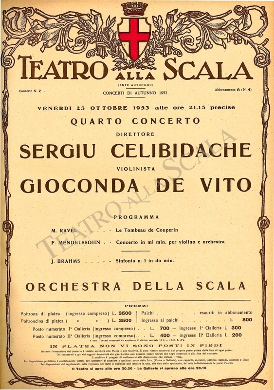 Playbill CONCERTO SERGIU CELIBIDACHE - Archivio La Scala Playbill CONCERTO SERGIU CELIBIDACHE - Archivio La Scala