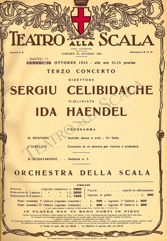 Playbill CONCERTO SERGIU CELIBIDACHE - Archivio La Scala Playbill CONCERTO SERGIU CELIBIDACHE - Archivio La Scala