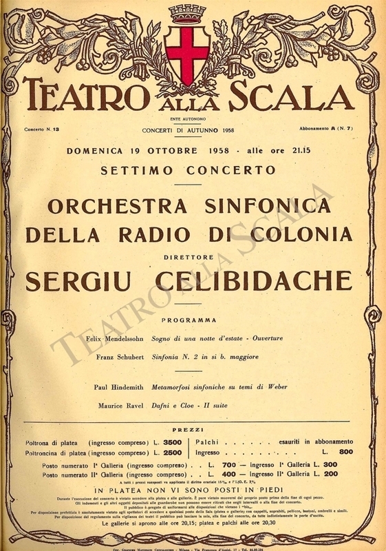 Playbill CONCERTO ORCH. SINFONICA RADIO DI COLONIA - Archivio La Scala Playbill CONCERTO ORCH. SINFONICA RADIO DI COLONIA - Archivio La Scala