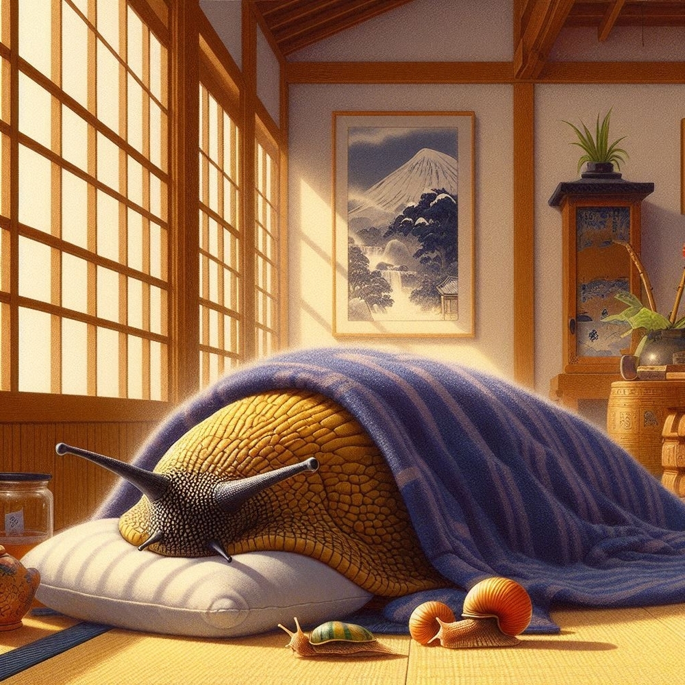 お布団で寝るナメクジ
