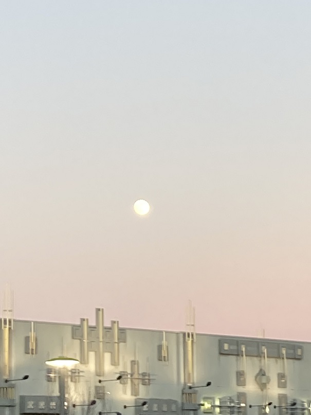 夕焼け空に月