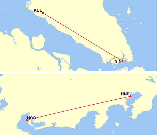 クアラルンプールとシンガポール間の距離の地図