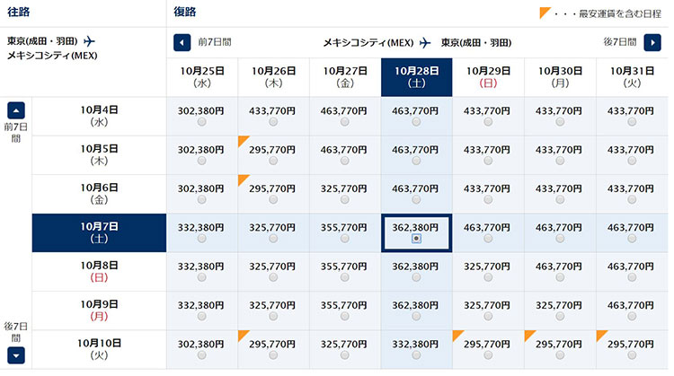 ANA東京発券　メキシコシティ行き