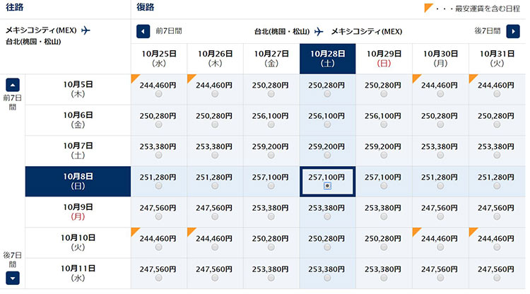 ANAメキシコシティ発券　台北行き