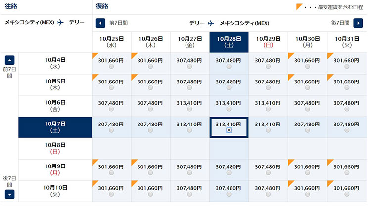 ANAメキシコシティ発券　ニューデリー行き