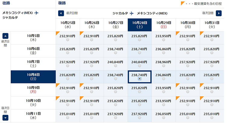 ANAメキシコシティ発券　ジャカルタ行き