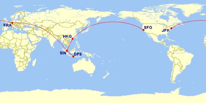 シンガポール航空世界一周ルート