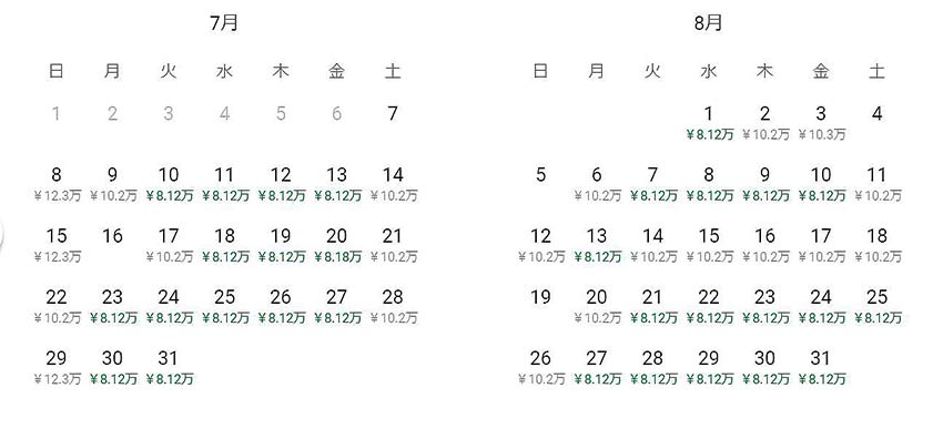 プレミアムエコノミーカレンダー運賃
