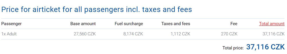 チェコ航空ビジネスクラス運賃