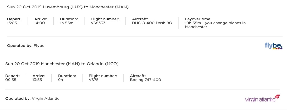 ヴァージンアトランティック　プレミアムエコノミー旅程