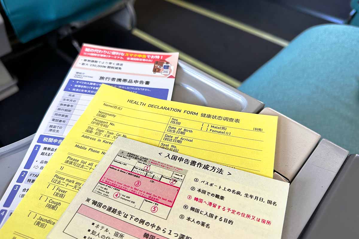 韓国入国税関書類