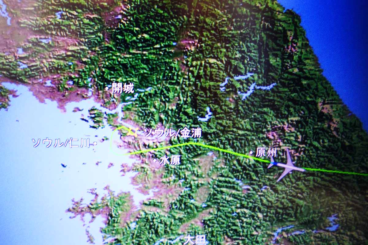 フライトマップ　韓国上空