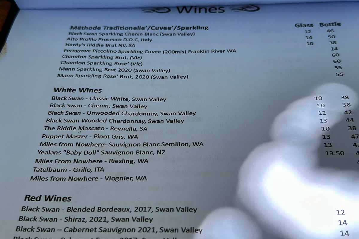 Black swan wine list