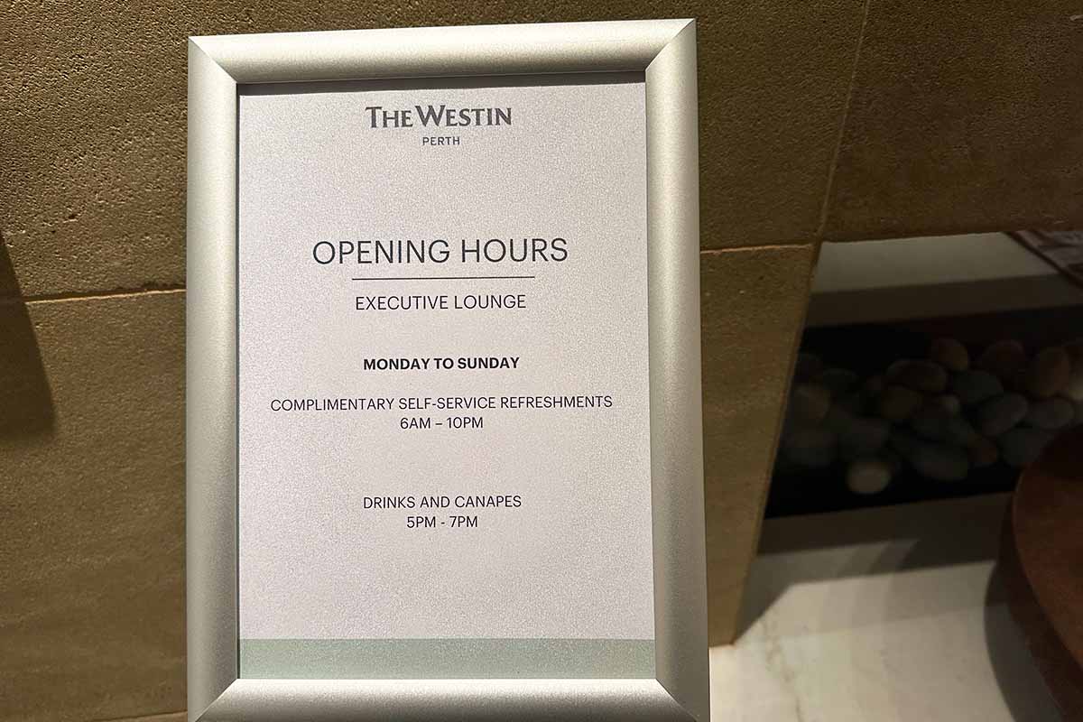 The Westin Perth Club Suite Exective Lounge Open hours