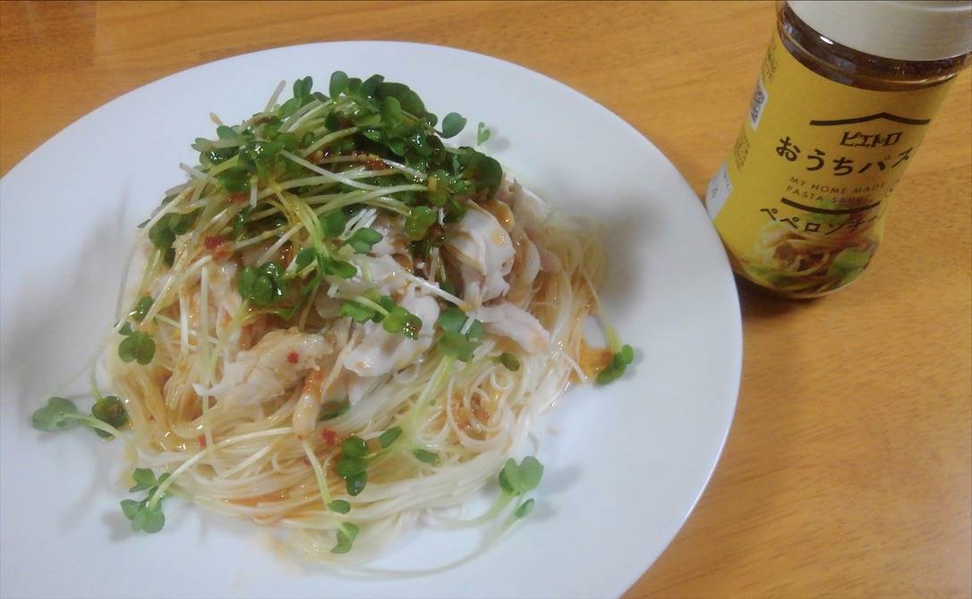 鶏ささみのペペロンチーノそうめん