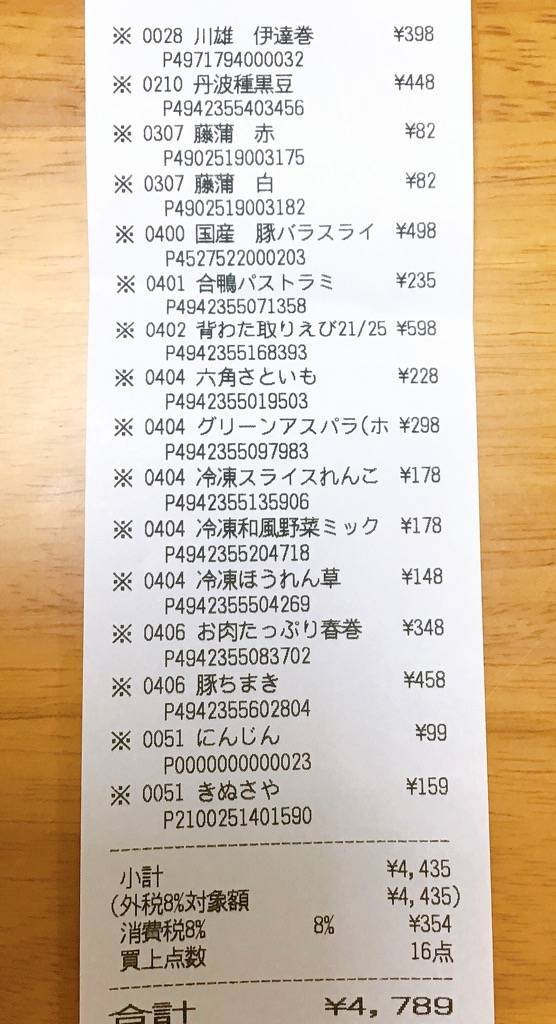 業務スーパー　おせちの材料を購入したレシート