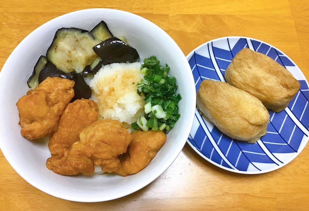 鬼おろし鶏からぶっかけもどきといなり寿司