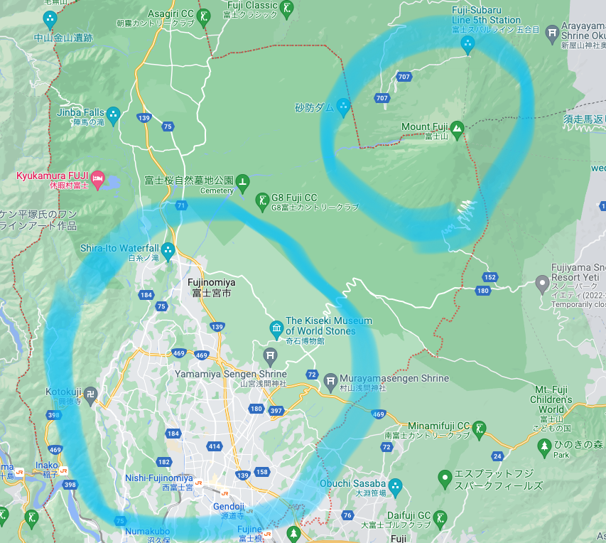  Fujinomiya City and Mount Fuji (Google Maps)