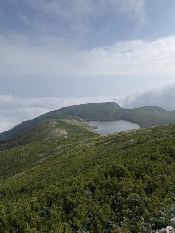 稜線の先に見えてきた白馬大池