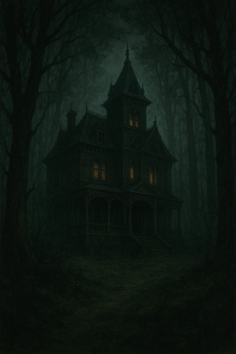 深い森に怪しい洋館が建っている
