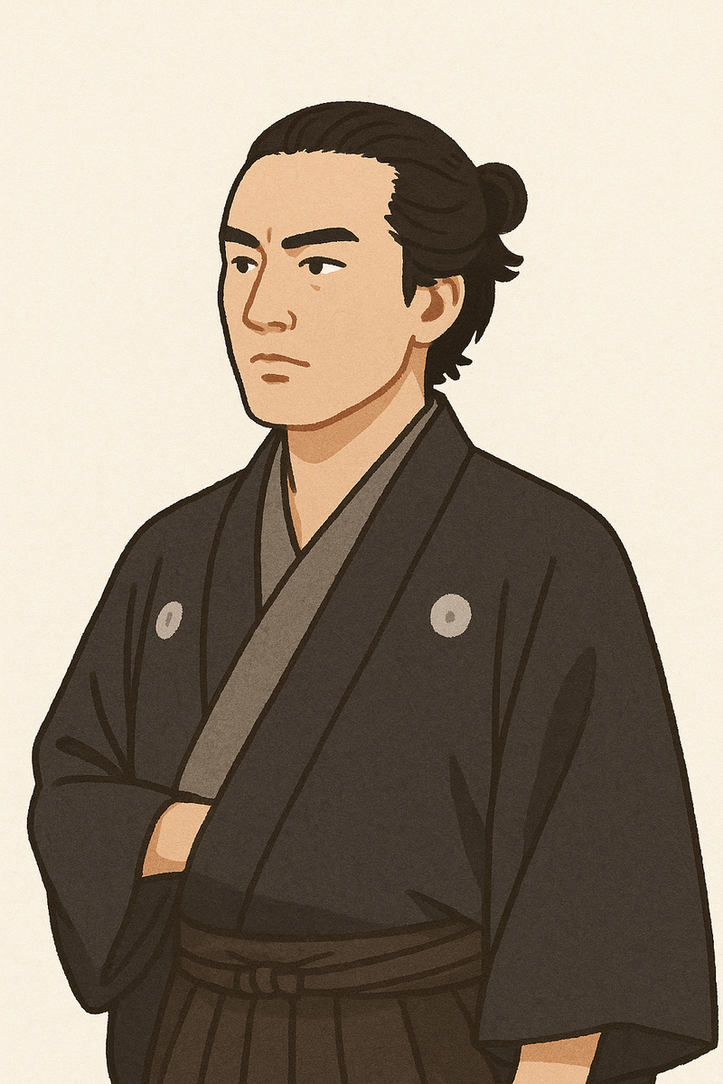 坂本龍馬のイメージイラスト。懐に右手を入れて立っている。