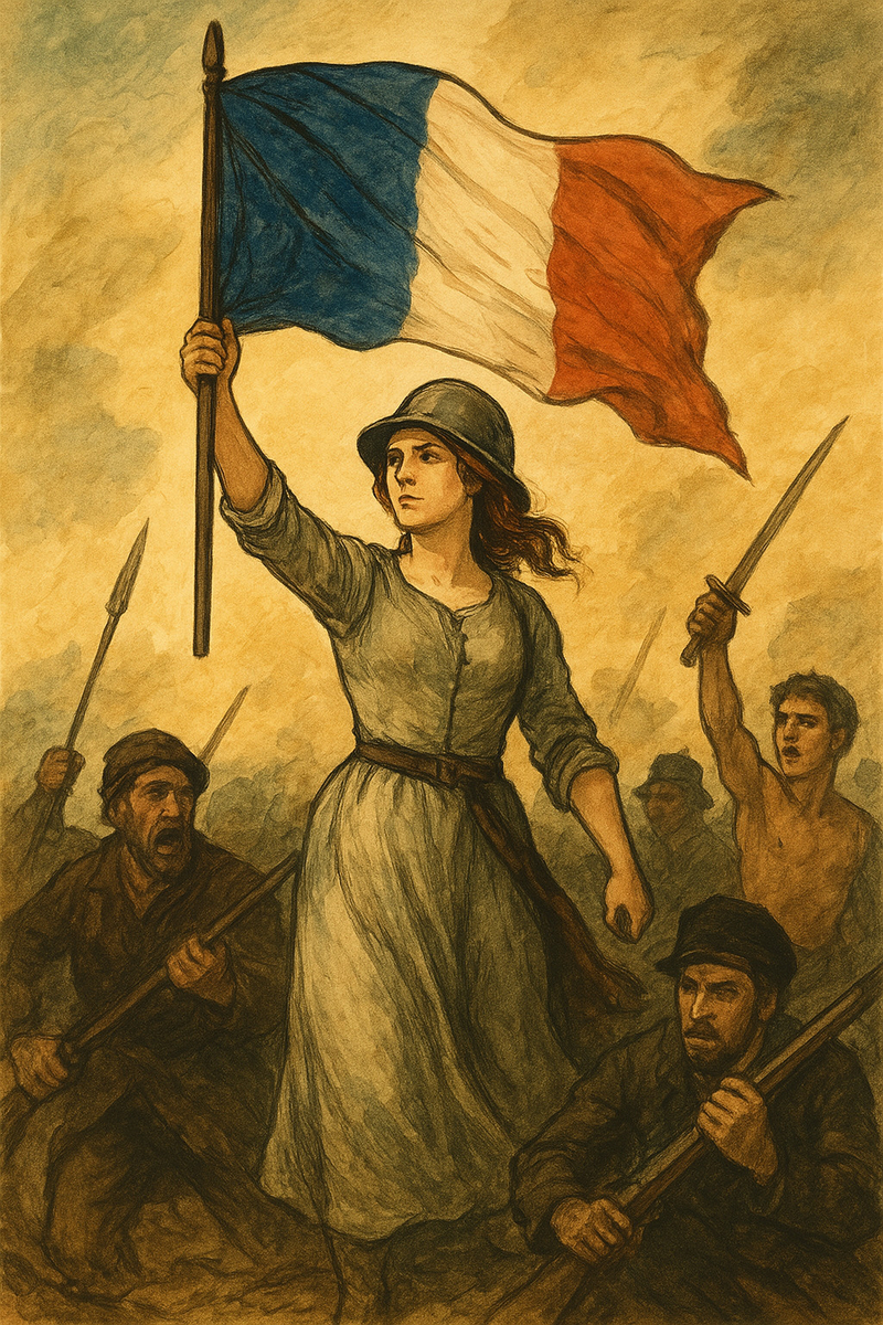 La Liberté guidant le peuple 女性が革命の旗を掲げて民衆を導いている