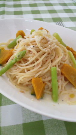 アスパラとかぼちゃの冷製パスタ