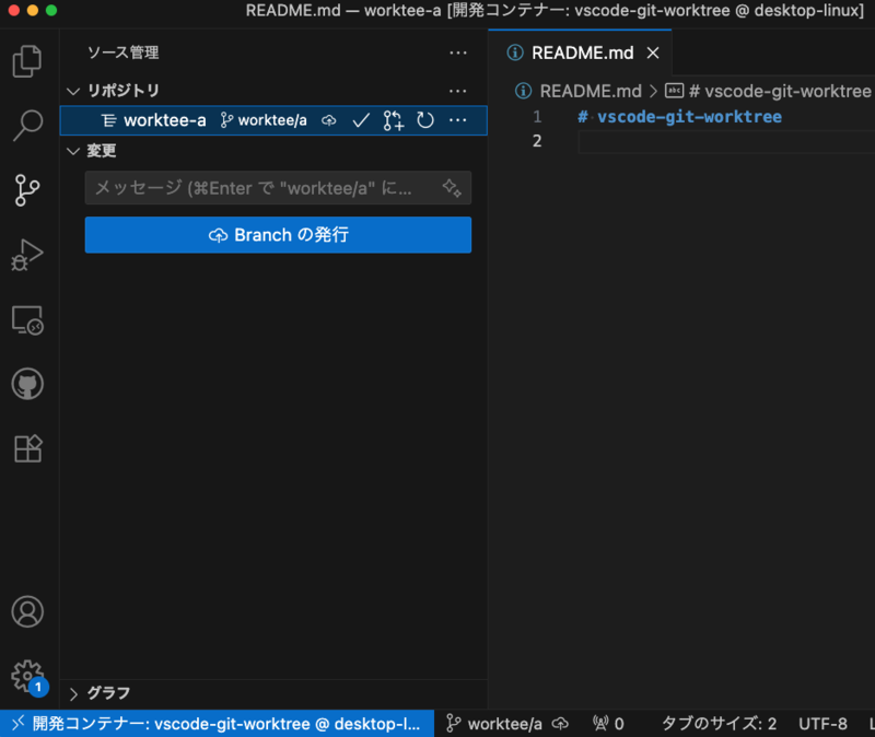 worktree-aのウィンドウ