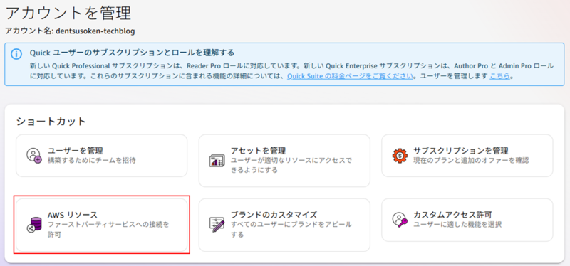QuickSuiteの権限設定