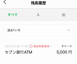 LINE Payに5000円チャージした画像