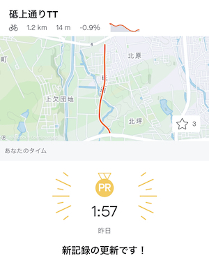 ストラバのTTセグメントでPRを貰う