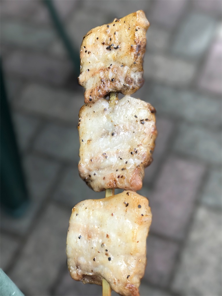腹ペコには嬉しいポーク串焼き ©️東京デスライド