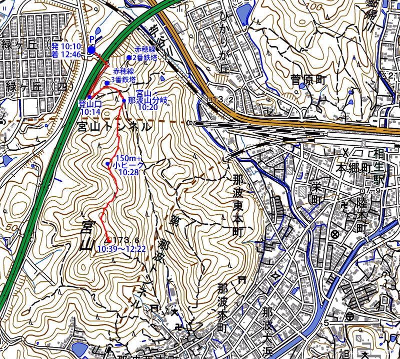 兵庫県相生市の宮山（173.6m）に北から登る - 播磨の山々