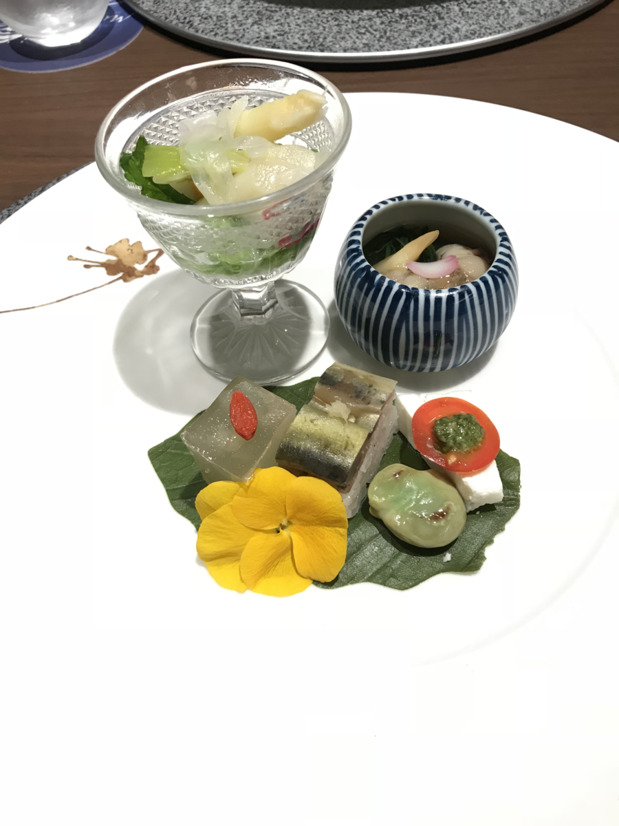 鴨川館　天ぷらコース　4月　季節の前菜盛り合わせ