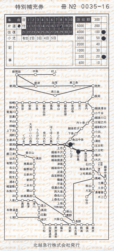 東京地下鉄 特殊区間用特別補充券、都営地下鉄 入鋏式特別補充券