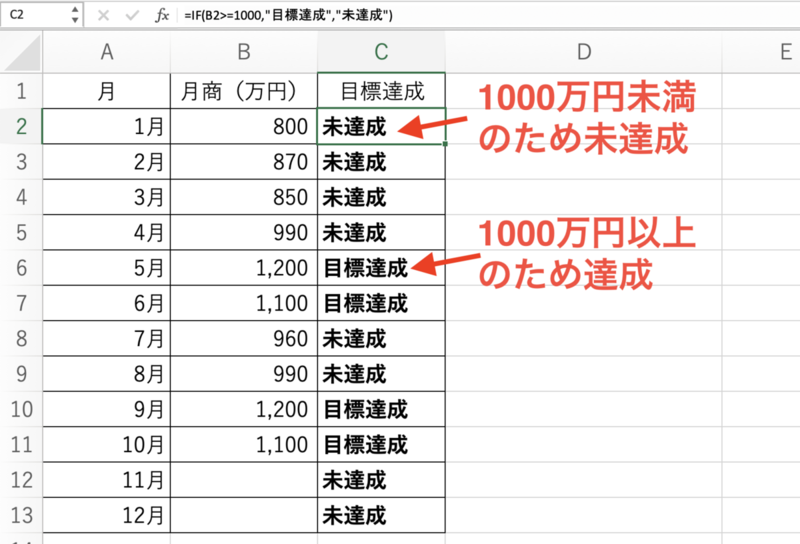 ビジネス_IF関数_条件分け_1000万円