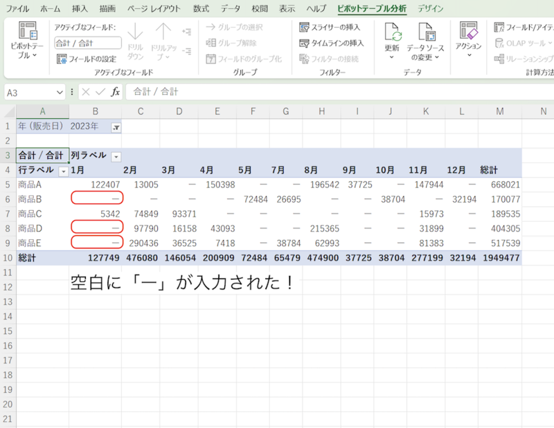 空白セルに値が入力される