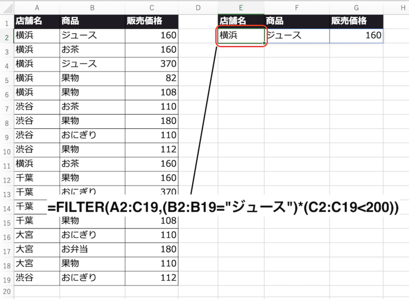 FILTER関数に条件を加える