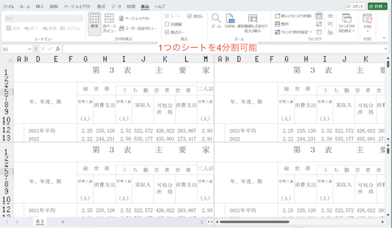 4分割で表示