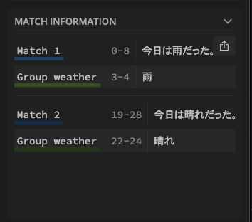 抽出された名前付きグループで、天気を取得できる