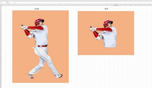 打者・大谷翔平のエクセル画作画過程2日目