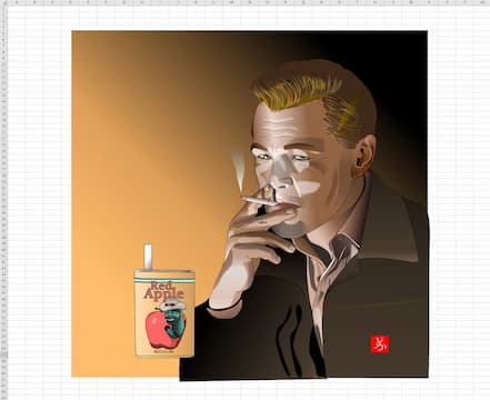 「レッド・アップル」を吸っているレオナルド・ディカプリオのエクセル画イラストキャプチャ版