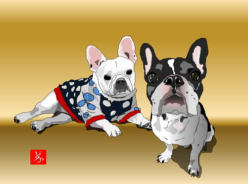 知人のフレンチブルドッグのエクセル画イラスト