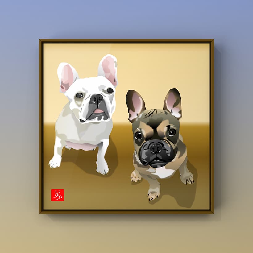 知人のフレンチブルドッグのエクセル画イラスト額装版