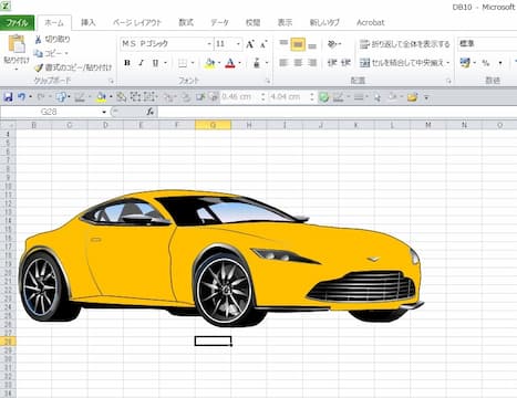 007ボンド・カー、アストン・マーチンDB10のエクセル画作画過程6