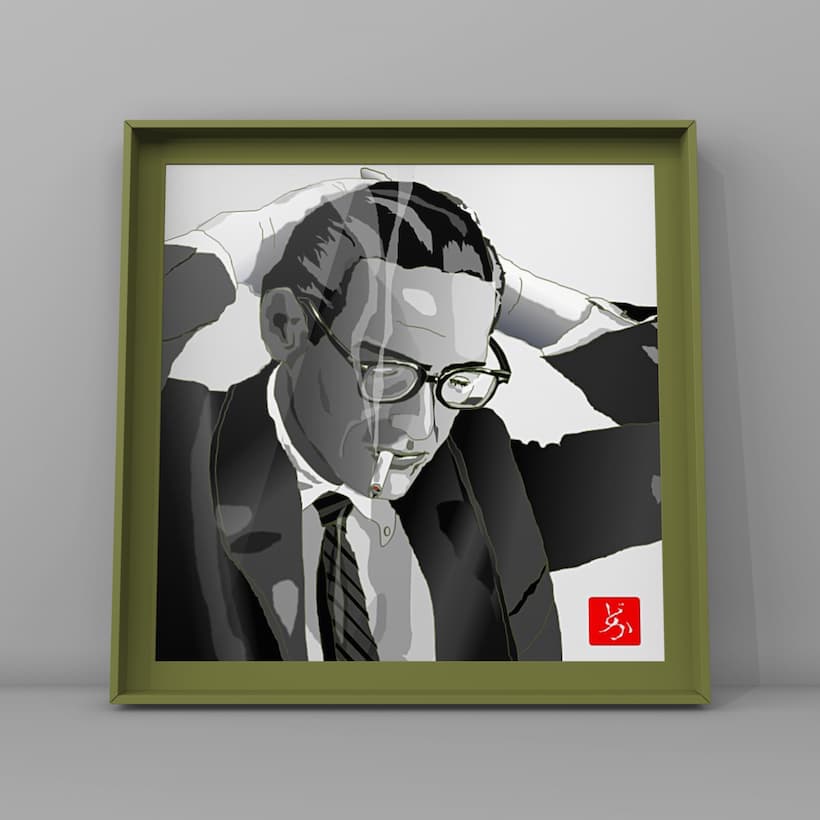 モダン・ジャズのピアニスト、ビル・エバンスのエクセル画イラスト額装版