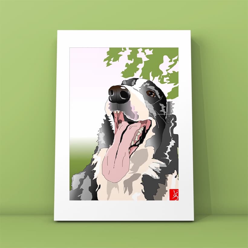 ボーダーコーリーのエクセル画イラスト額装版