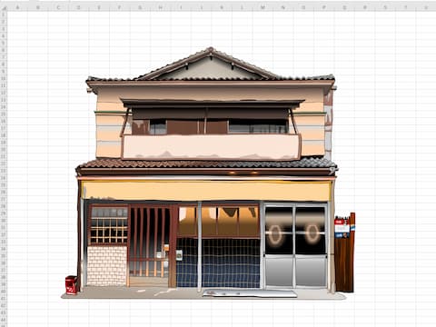 江東区南砂の老舗酒場「山城屋酒場」のエクセル画作画過程2日目