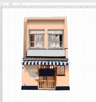 「三州屋銀座店」エクセル画作画過程2日目
