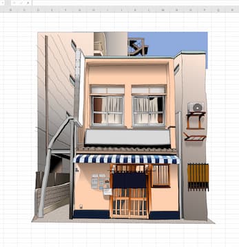 「三州屋銀座店」エクセル画作画過程3日目